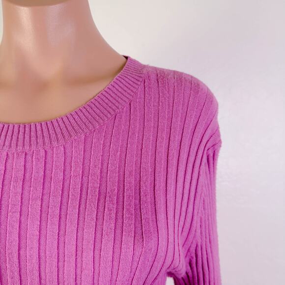 Stitchdrop Crew Neck Rib Knit Long Sleeve Bodycon Midi Sweater Dress Pink L NWT - Picture 4 of 11